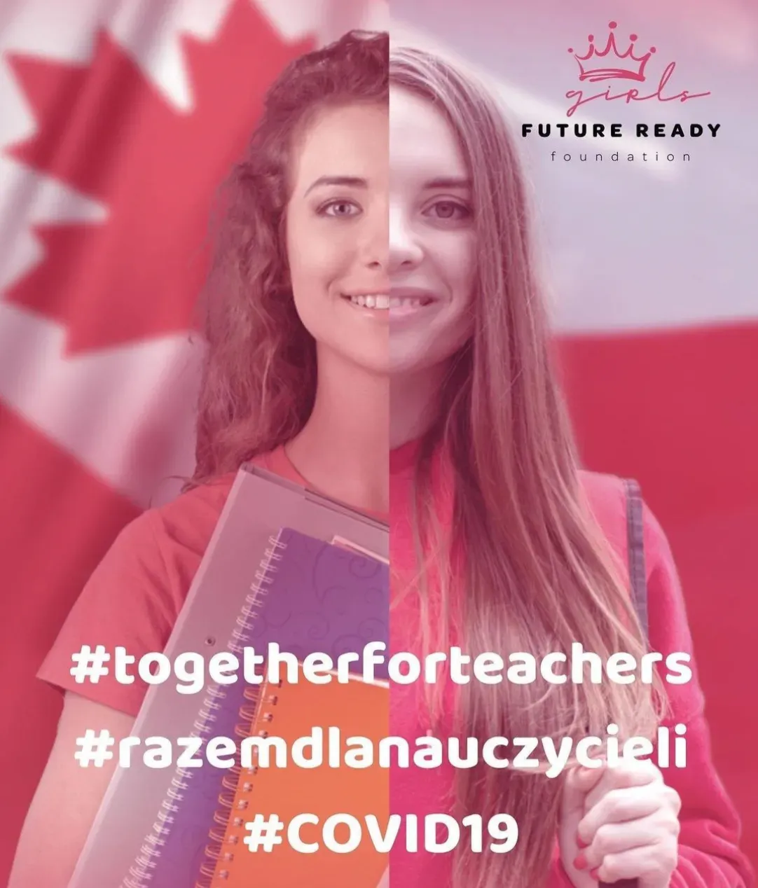 The #togetherforteachers campaign graphic: a mentor between the Canadian and Polish flags